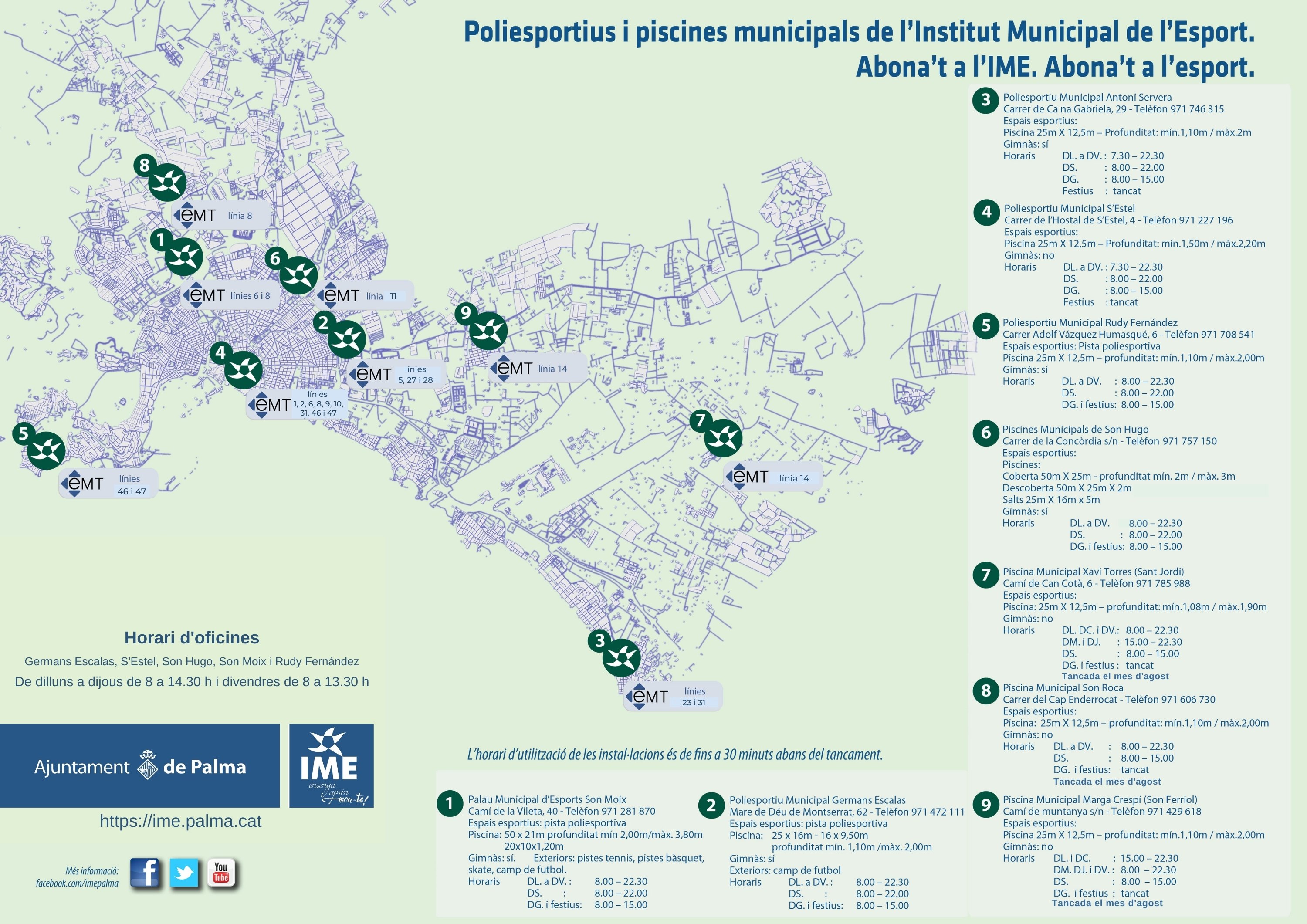 Mapa instalaciones, horarios y líneas EMT